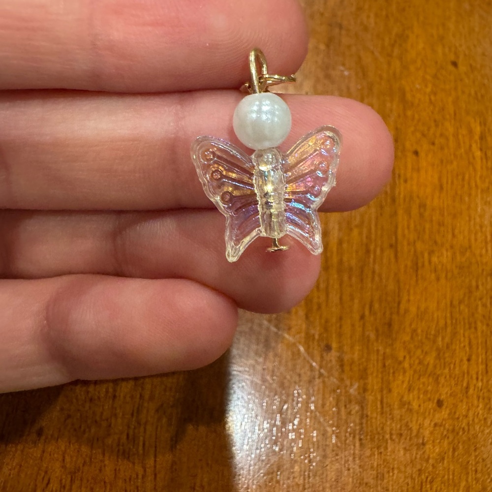 Gold Butterfly Pendant with Pearl Accent